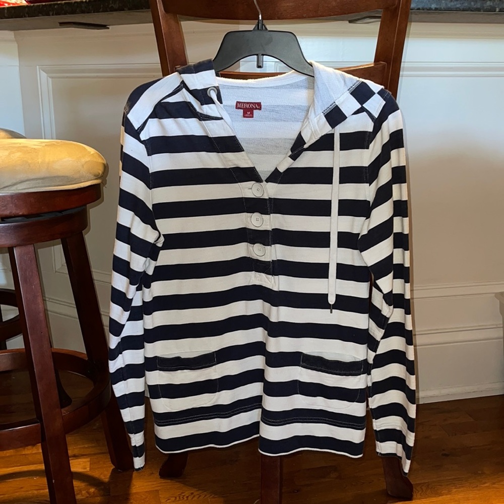 Blue and white stripes cute hoodie